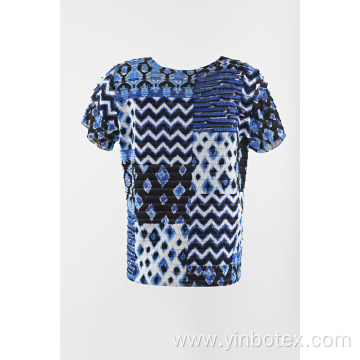 printed chiffon base on knitting short sleeve T